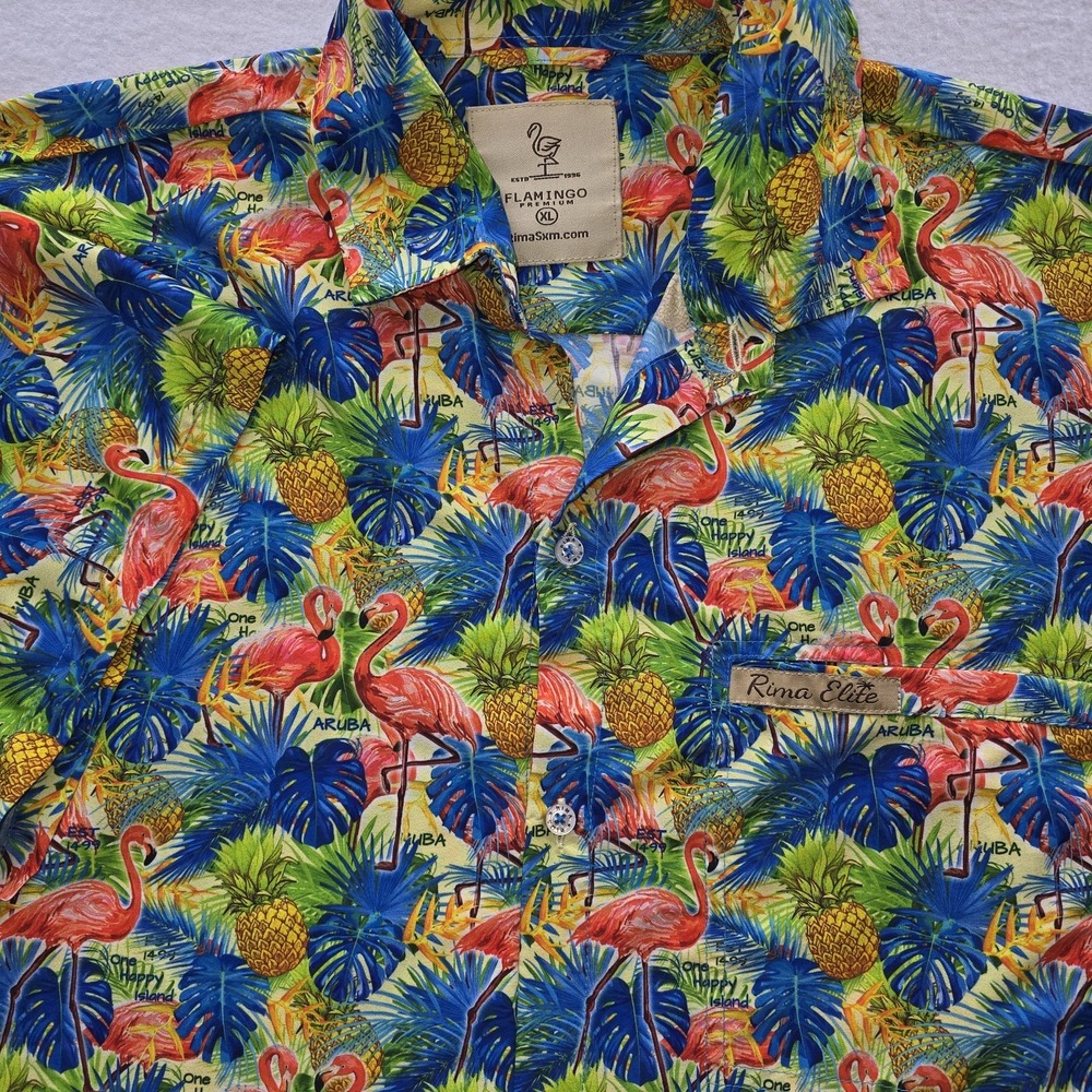 Flamingo Premium Rima Elite Aruba Hawaiian Shirt XL Tropical Pineapple Aloha Vtg